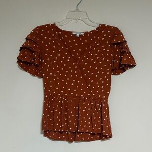 Madewell Rust Polka Dot Ruffle Blouse